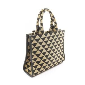 Prada TRIANGOLO Symbol Embroidery Tote Bag Saffiano Brown Black